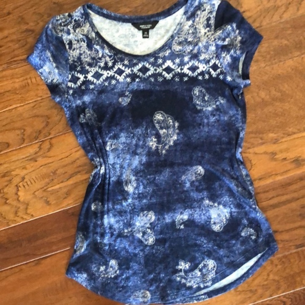 Simply Vera Wang Blue/white tie-dye long tee-shirt - Picture 2 of 5